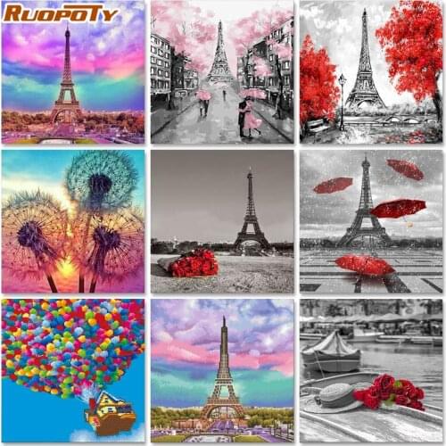 RUOPOTY Diamond Painting With Square Rhinestones Tower Diamond Mosaic Cross Stitch Diamond Embroidery Landscape Picture Kits