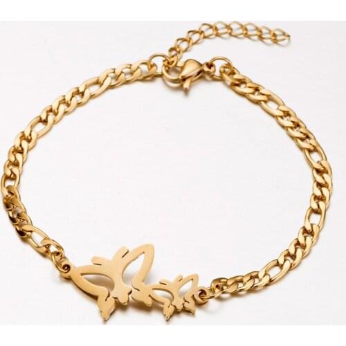 Butterfly Bracelet Womens Stainless Steel Simple Animal Bracelet on Hand Gold Chain Bracelet Jewelry Gifts for Woman Accessories