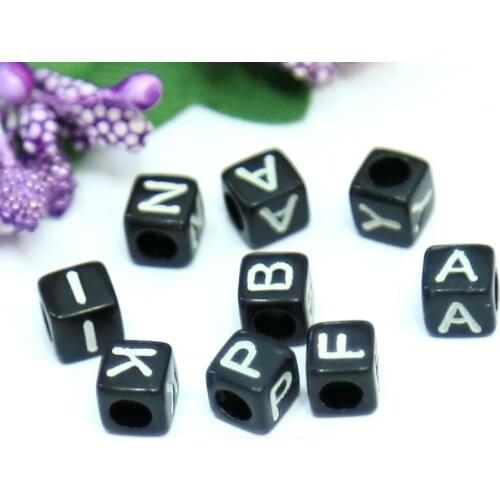 100Pcs Fashion Square Big Hole Black Acrylic Loose Alphabet Letter Beads 6/7MM For DIY Jewelery Handcraft 4mm hole (A-T)y1608
