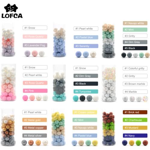 LOFCA 50pcs/lot 12mm Silicone Loose Beads Safe Teether Round Baby Teething Beads DIY Chewable Colorful Teething For Infant