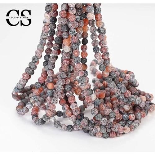 Black Brown Frosted Agates Beads Natural Cracked Round Loose Beads for Jewelry Making DIY Bracelet Accessories 4/6/8/10/12 MM