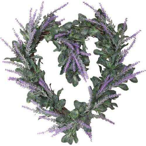 Lavender Flower Wreath Heart Shape Artificial Floral Wreath Garland For Front Door Wall Wedding Home Hanging Decorations-ABUX