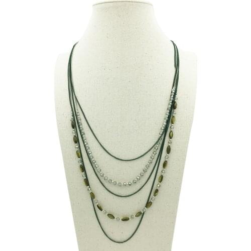 Long Crystal Beads Necklace Fashion Charm Multilayer Chain Necklaces BOHO Vintage bijoux femme Mrs win