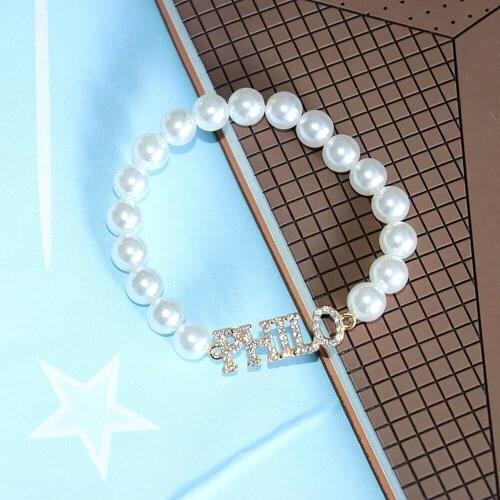 Handmade Simple Design Elastic Chain Sorority Letter Greek Philo Pearl Bracelet