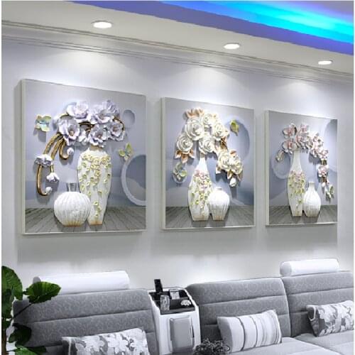 Sofa Background Wall Decoration Painting Living Room Triptych Frameless Painting Room Decoration Mural 3D Relief Painting