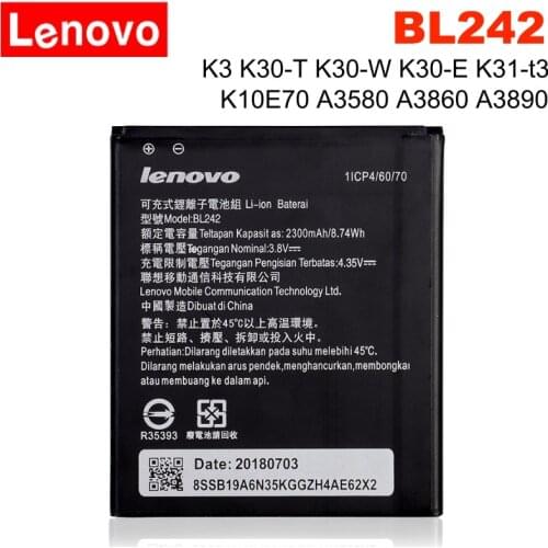 Lenovo Original Battery BL242 2300mAh For Lenovo K3 K30-W K30-T A6000 A3860 A3580 A3900 A6010 A6010 Plus Mobile Phone Batteries