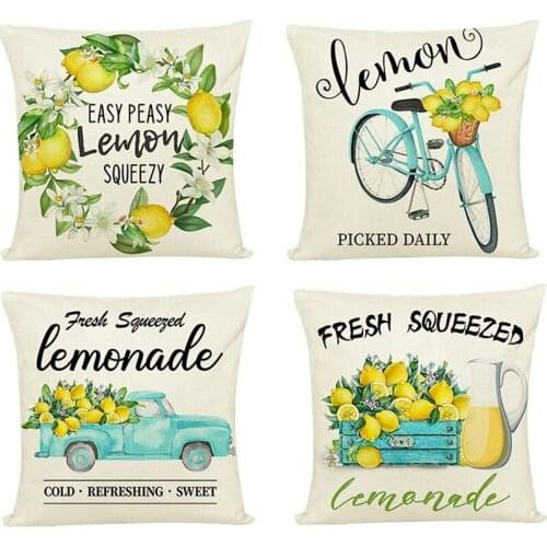 Summer Lemon Pillow Covers 18X18 Inches Set of 4, for Sofa Decorative,Farmhouse Throw Pillow Covers for Home Decor