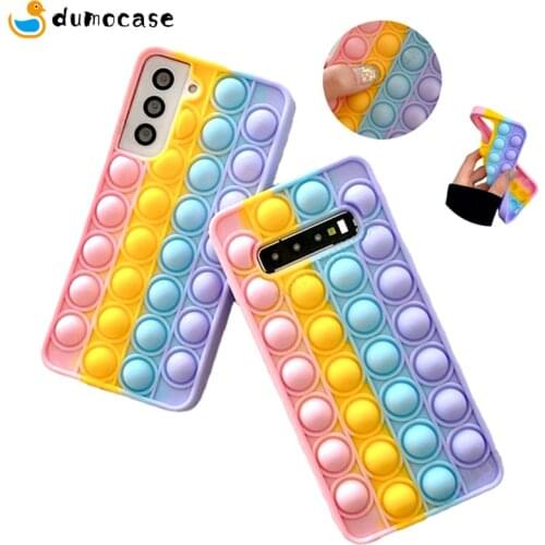 Push It Relieve Stress Fidget Toys Bubble Phone Case for Vivo X60 X50 X30 V11 S1 Pro Y70s Y52s Y55 Soft Silicone Rainbow Capa