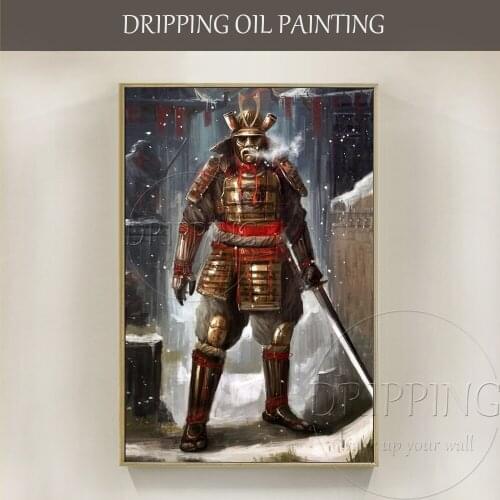 Wall Art Hand-painted Japanese Samurai Swordsmen Figure Oil Painting on Canvas Hand-painted Wall Art Samurai Swordsmen Painting