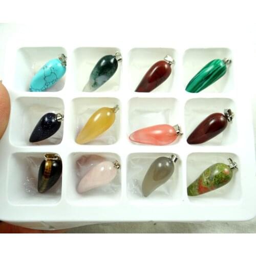 Natural Quartz crystal Turquoises tiger eye aventurine chili shape pendant for diy jewelry making necklace Accessories