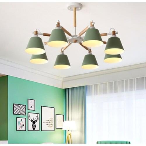 Nordic LED Chandelier For Living Room Hanging Lights Lustres para sala de jantar Lampshade Wood Dining home Lighting Fixtures