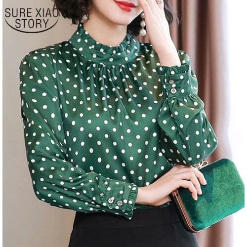 Autumn Fashion Women Shirts Blouses Long Sleeve Polka Dot Women Blouses Casual Stand Collar Women Tops 2020 Fashion Blusas 10589