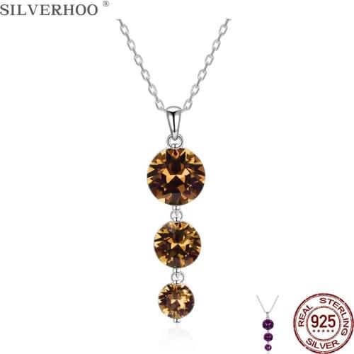 SILVERHOO 925 Sterling Silver Water Drop Pendant Necklaces For Women Colorful Ball Austria Crystal Fashion Party Jewelry Best