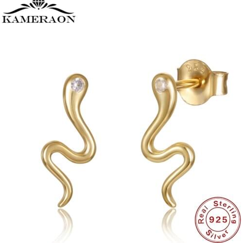Punk 925 Sterling Silver Small Stud Earrings for Women Fashion Animal Snake Shaped Gold Silver Earrings silver 925 Jewelry