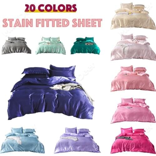 Duvet Cover High Quality Cool Feeling Satin Soft Silk Solid Quilt Cover with Zipper Single / Queen / King Size with pillowcase