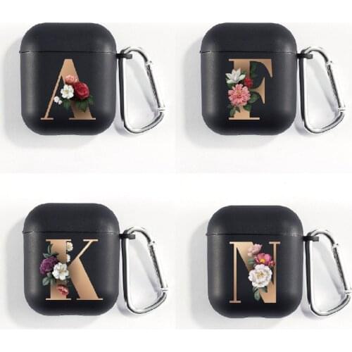 Custom Rose Gold Initials Alphabet A-Z Apple iPhone Charging Box For AirPods Pro Soft Candy Color Carabiner Cover Accessories
