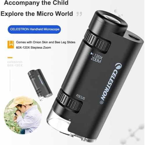CELESTRON Portable Handheld Microscope 120 Times Magnifying Glass Science Observation Explore with LED Lighting Childrens Gift
