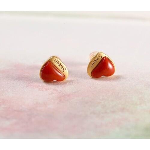 Fashion Ear Stud S925 Silver Accessories Gold-Plated Ancient Silver Heart-Shaped South Red Ear Stud