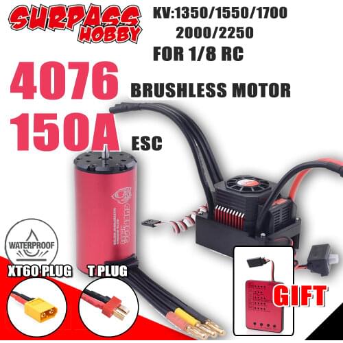 SURPASS HOBBY Combo 4076 Waterproof ESC Brushless Motor 150A ESC T/XT60 Plug Program Card for 1/8 RC Drift Car Tamiya Traxxas