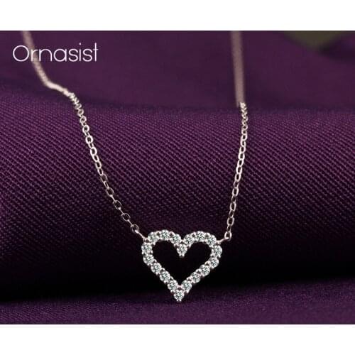 Simple Heart Pendant Necklace Classic CZ Crystal Clavicle Chain Necklace Birthday Gifts