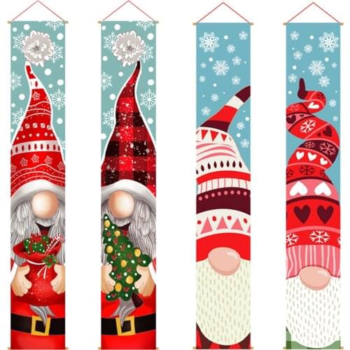 Merry Christmas Porch Sign Faceless Gnome Decorative Door Couplet Ornaments Santa Claus and Snowman Door Couplets