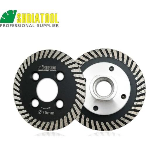 SHDIATOOL 1pc 75mm Hot pressed mini turbo diamond blades with removable M14 flange and 1pc 75mm diamond Carving cutting disc