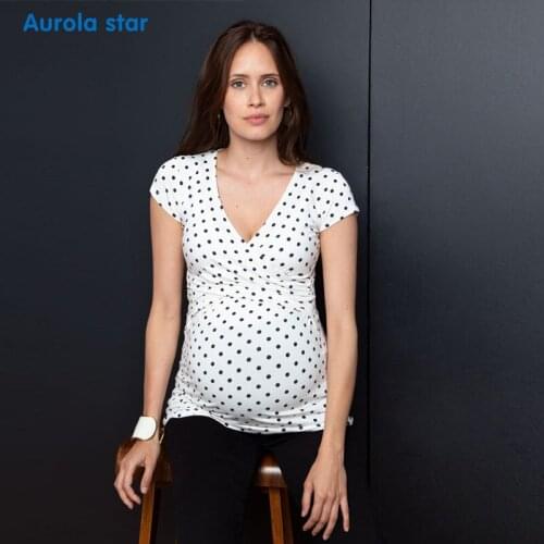 Pregnancy Top Maternity Blouse Nursing Tops Breastfeeding Blouse Top Baby Shower TopBlouse Tops Polka White Stripe Cutton Blouse