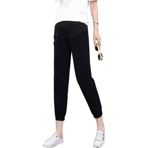 Spring Summer Thin Cotton Belly Maternity Pants 9/10 Elastic Waist Casual Trousers Clothes for Pregnant Women Pregnancy Wear