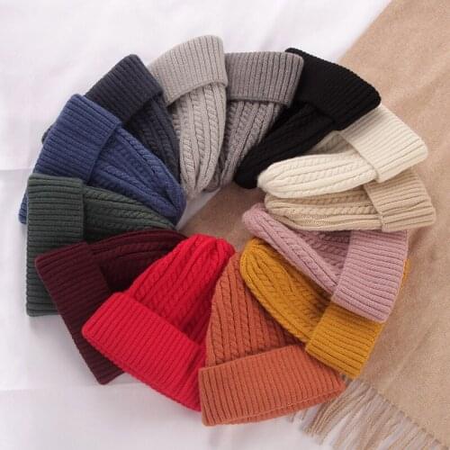 Knitted Women Girls Wool Warm Winter Hats Caps Headgears Fashoin Solid Color Twist Korean Style Outdoor Sleeves Turban Headwear