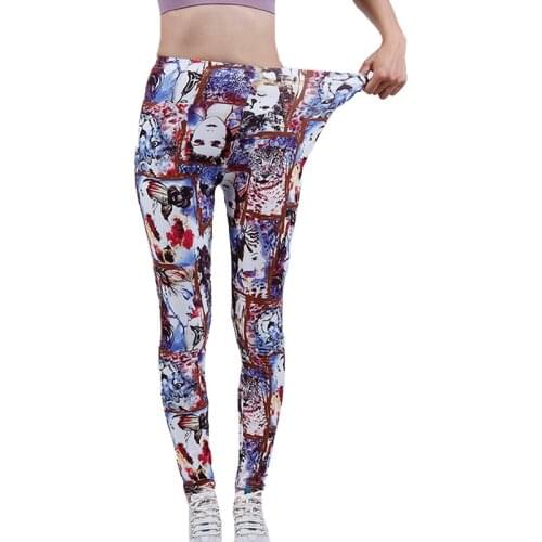 YSDNCHI 2021 New Leggings Women Clothes Graffiti Printing Elastic Trousers Workout Gym Training Running Sport Pants Exercise