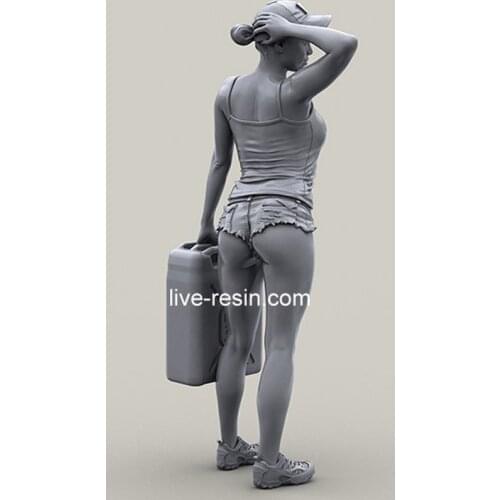 1/35 Girl rider with fuel canister in baseball cap, Resin Model Soldier, figure, GK, Unassembled and unpainted kit