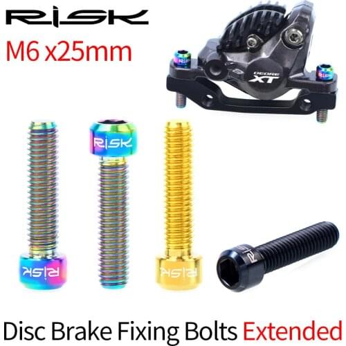 RISK 2PCS M6*25mm Titanium Alloy Bicycle Disc Brake Caliper Fixing Exten Bolt Lock MTB Bike Oil Disc Brake TC4 Retaining Screw