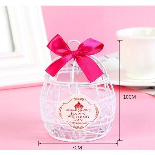 200pcs Wedding Favor and Gifts Candy Box European Creative Iron Romantic Bird Cage Candy Box Cute Ribbon Metal Gift Box NO04