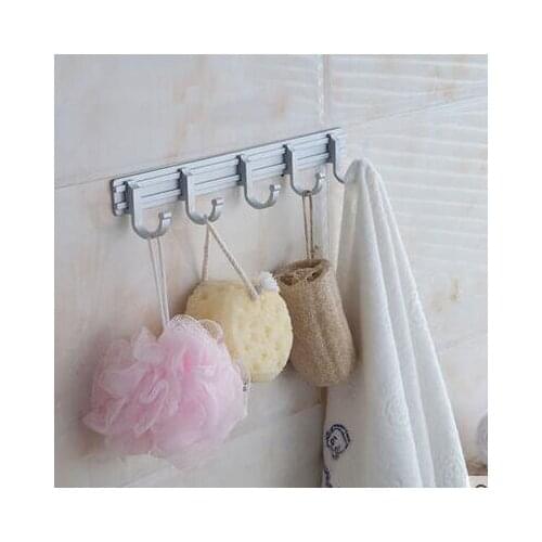 3~7 Hooks space aluminum bathroom movable row hook, 2 Types towel robe hooks line hook, Bedroom hanging clothes hook wall door