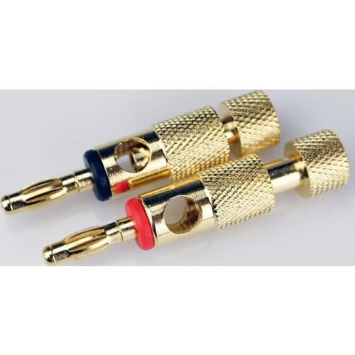 4Pcs multi-function Brass Gold plated Banana to Y U Spade Speaker Plugs Audio Fork to Banana female to wIre Connector adaptor