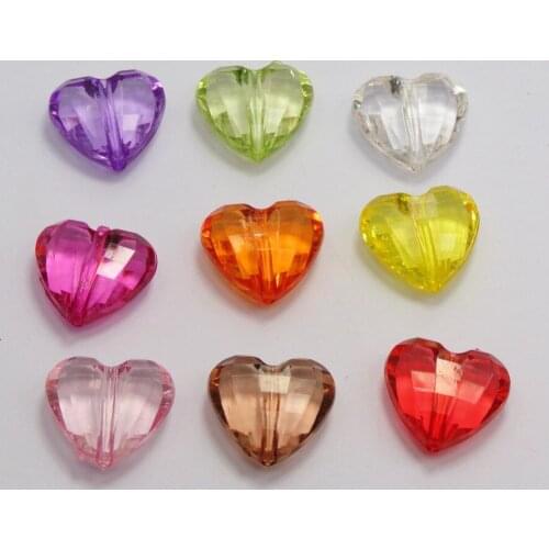 50 Mixed Colour Transparent Acrylic Faceted Heart Beads 23X16mm