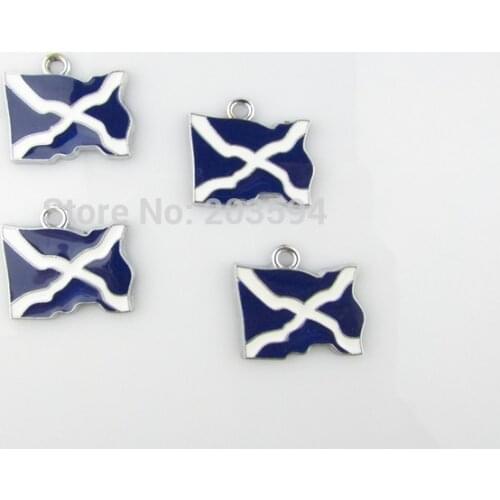 AE21 100Pcs Mixed Silver Tone Enamel Flag Charms Pendants Jewelry DIY Jewelry Findings Floating Charm 21x23mm