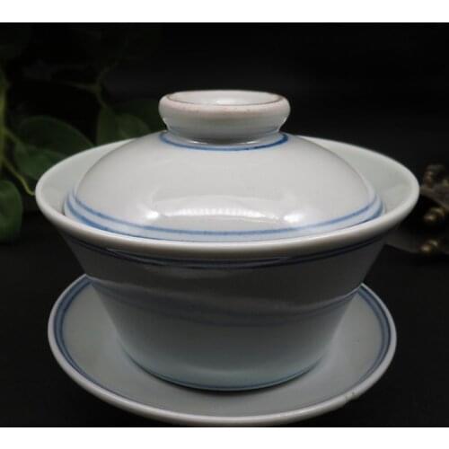 Antique Big Tea Bowl Gaiwan Handmade Tureen Cup Saucer Lid Decoration Accessories