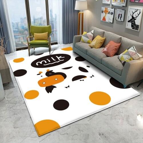 Milk Cow Large Non-slip Flannel Carpet for Bedroom Cartoon Animal Floor Mat Watercolor Soft Area Decor Rug For Children Room