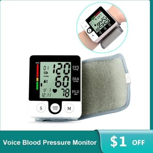 Wrist Blood Pressure Monitor Digital Heart Beat Rate Pulse Meter Voice Alarm Automatic Home Blood Pressure Meter Health Care