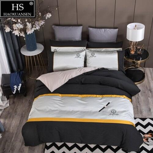 Embroidery Business Bedding Sets Dark Light Grey Plaid Design Quilt Cover Bed linens Bedsheet/Fitted Sheet Bed Cover Pillowcase