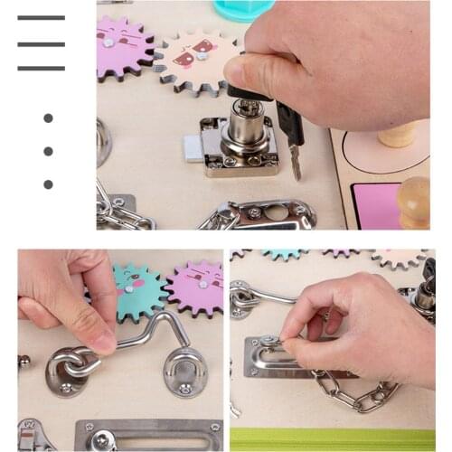 Baby Portable Wooden Busy Board Zipper Button Buckle Dressing Skill Montessori Activity Sensory Board Toy for Car & Airplane