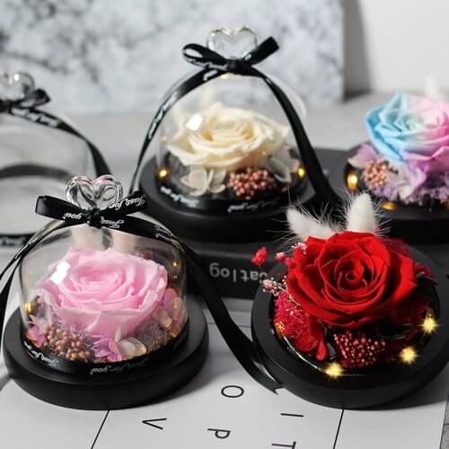 Dropshipping Beauty And Beast Rose Flower Eternal Preserved In Glass Dome wedding Deco Valentines Mothers Day Birthday party