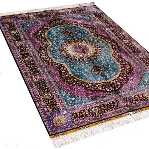 FangCun 4'x6' Oriental Hand Knotted Super Silk Area Carpet Top Persian Rugs for living rooms and offices