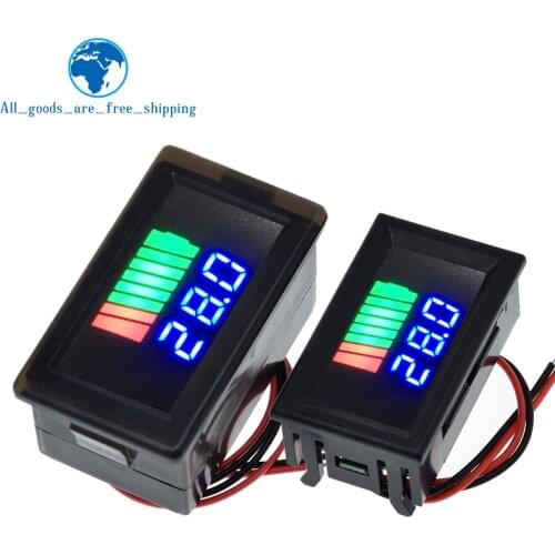Car Battery Charge Level Indicator 12V-60V Lithium Battery Capacity Meter Tester Blue Display LED Tester Voltmeter Waterproof