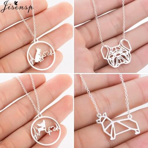 Cute Geometric Corgi Dog Necklace Chihuahua Bull Terrier Animal Pendants & Necklaces Minimalist Jewelry Kids Birthday Gifts