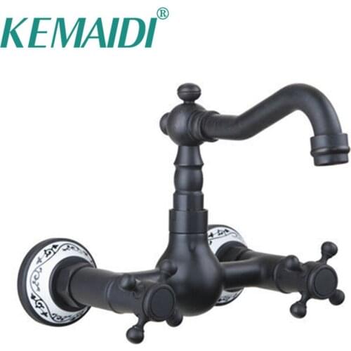 KEMAIDI Swivel Spout Vessel Vanity Bathtub Torneira Wall Mounted Oil Rubbed Black Bronze Bathroom Basin Sink Tap Mixer Faucet