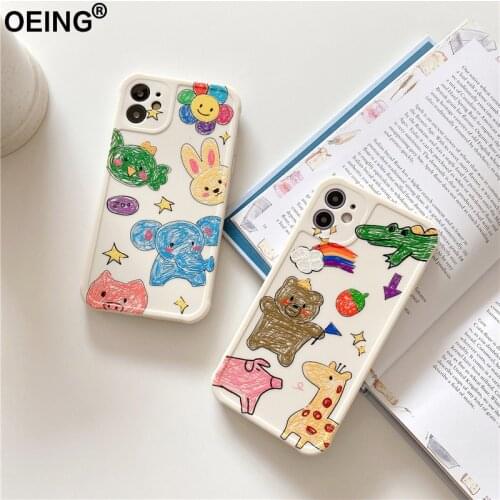 OEING Cute Phone Case For Iphone 12 Pro Max 11 7 8 X XS Max XR SE Cartoon Lovely Animal Full Lens Protection TPU Soft Case Cover