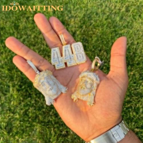 Baguette CZ Numbers Charm Necklaces Pendant With Rope Chain For Men Women Full Iced Out Bling Cubic Zircon Hiphop Jewelry