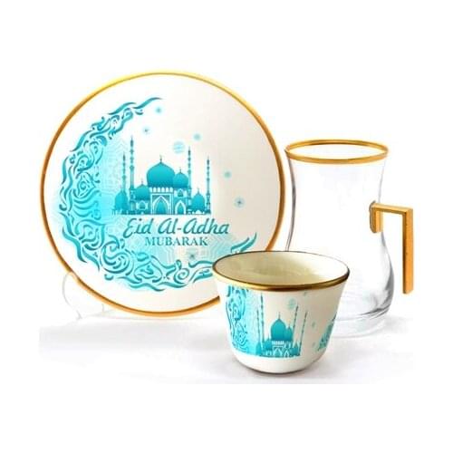 Drop Efe Handled Tea & Arabian Coffee Cup Set 18 Pieces Mosque